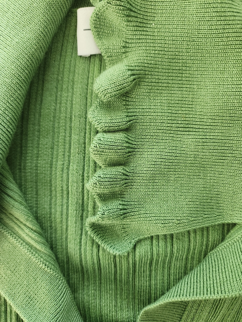 Wool Ribbed Knit Long-Sleeve Collared Top - Picture 3 of 9
